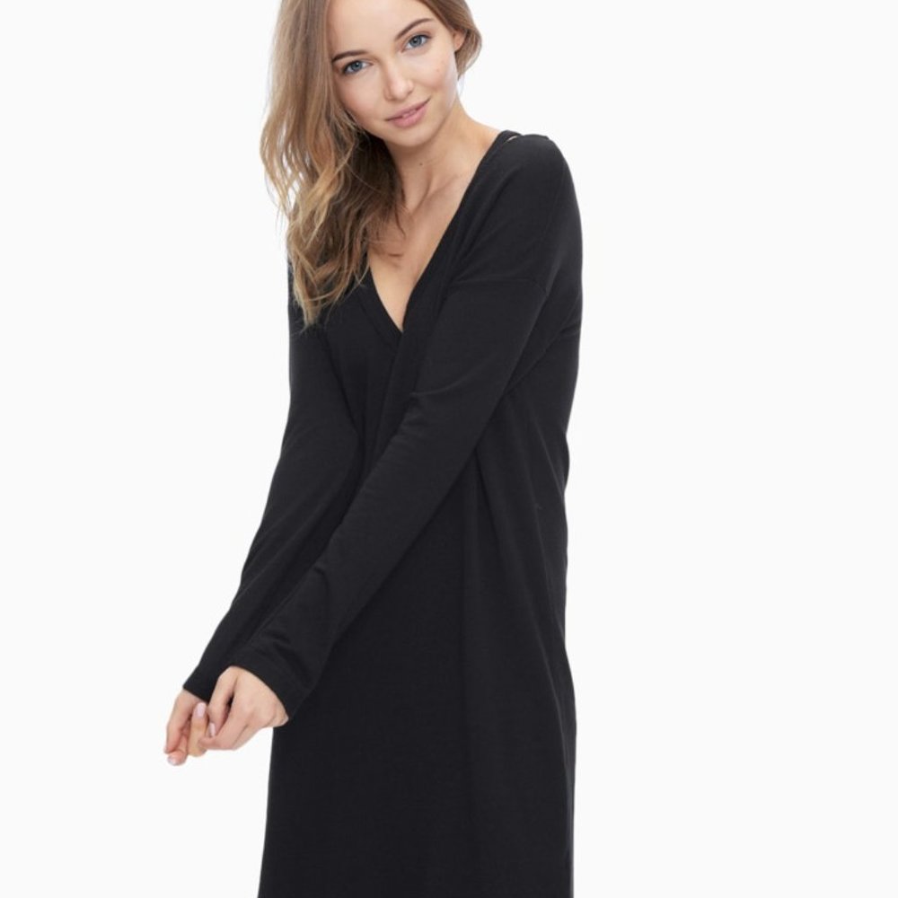 Brand New Splendid Women's French Terry V-Neck Cutout Dress Size XS Black X271